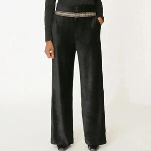 Celestial Blue Black Corduroy Ribbon Detail High Rise Loose Leg Pant Women’s Med